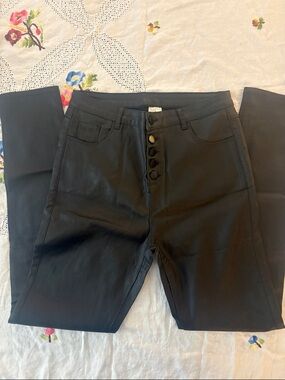 High-Rise Black Button-Fly Pants stretch